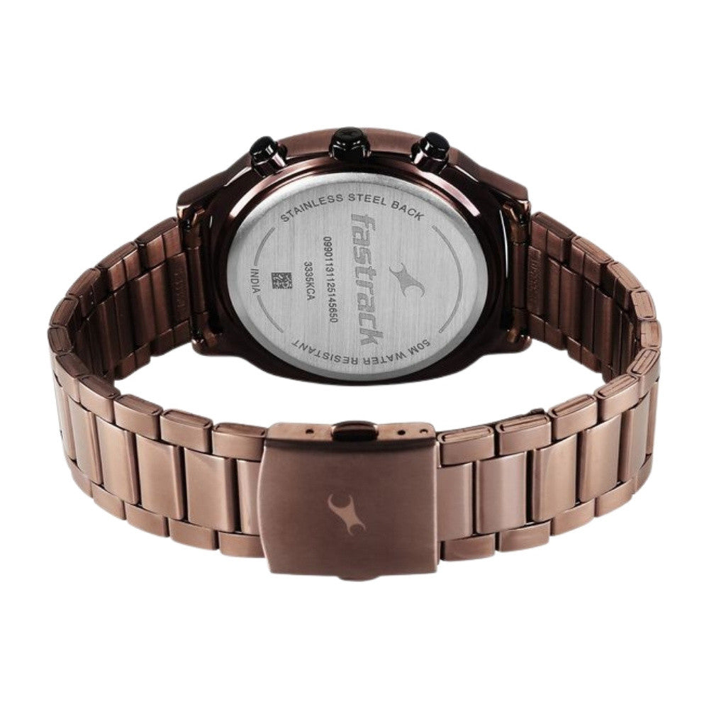 Fastrack Kronos Guys Chronograph Watch With Date Black Dial & Brown Stainless Steel Strap 3335KM01
