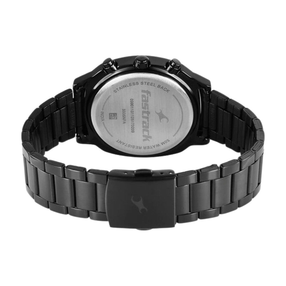 Fastrack Kronos Guys Chronograph Watch With Date Blue Dial & Black Stainless Steel Strap 3335NM01