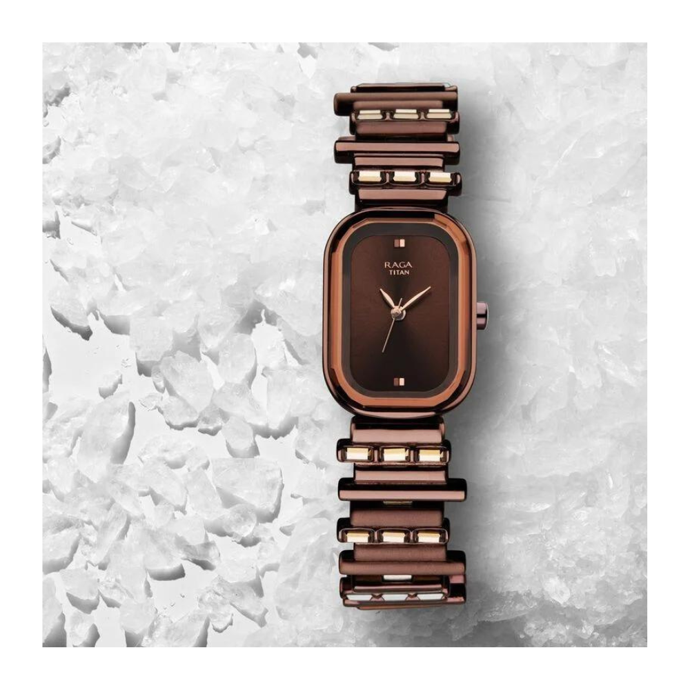 Titan Love All Brown Dial Analog Metal Strap Watch for Women 95154QM01