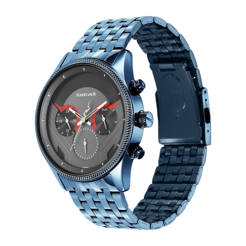 Fastrack Thor Quartz Multifunction Grey Dial Metal Strap Watch for Guys 3286KM03