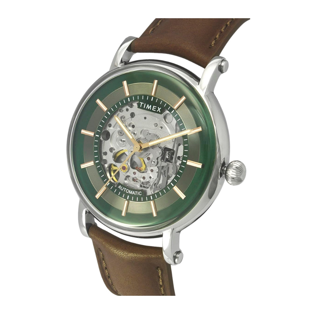 Timex E Class Men's Green Dial Round Case Automatic Function Watch -TWEG16717