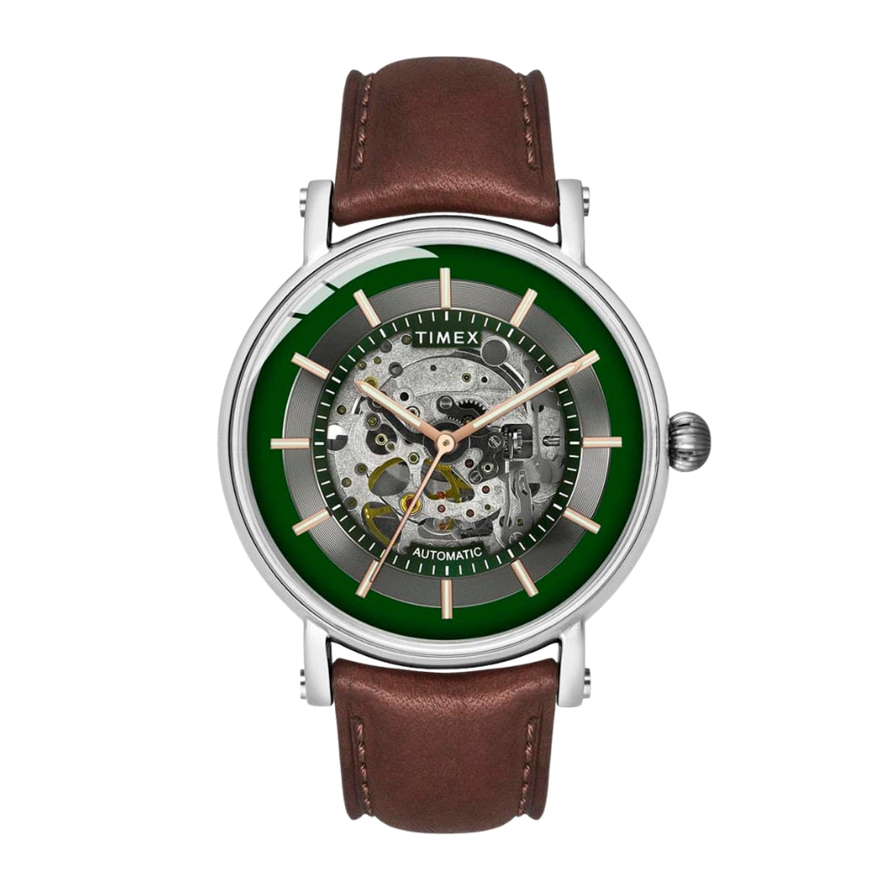 Timex E Class Men's Green Dial Round Case Automatic Function Watch -TWEG16717