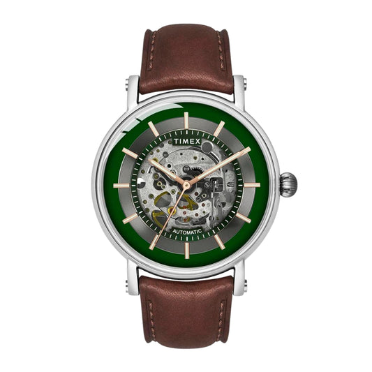 Timex E Class Men's Green Dial Round Case Automatic Function Watch -TWEG16717