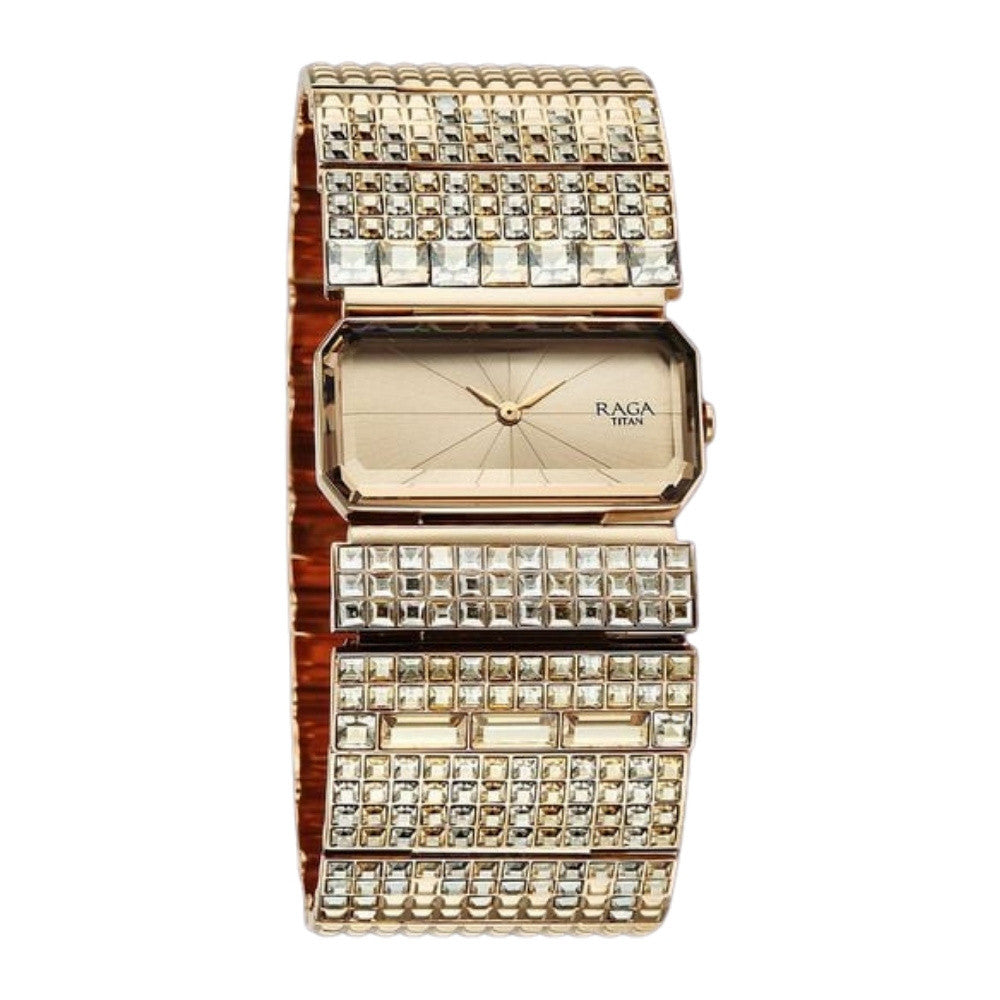 Titan Raga Cocktails Quartz Analog Rose Gold Dial Stainless Steel Strap Watch For Women 95318WM01